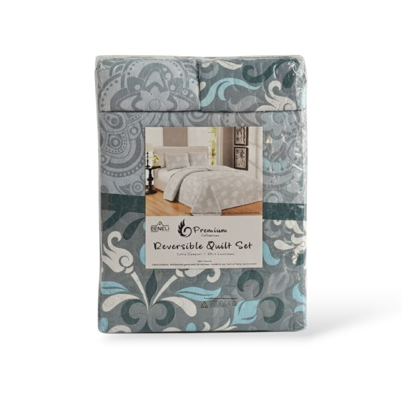 JUEGO DE SABANAS CAMERA EDREDON REVERSIBLE DE 3PCS QUEEN BENELI HOME