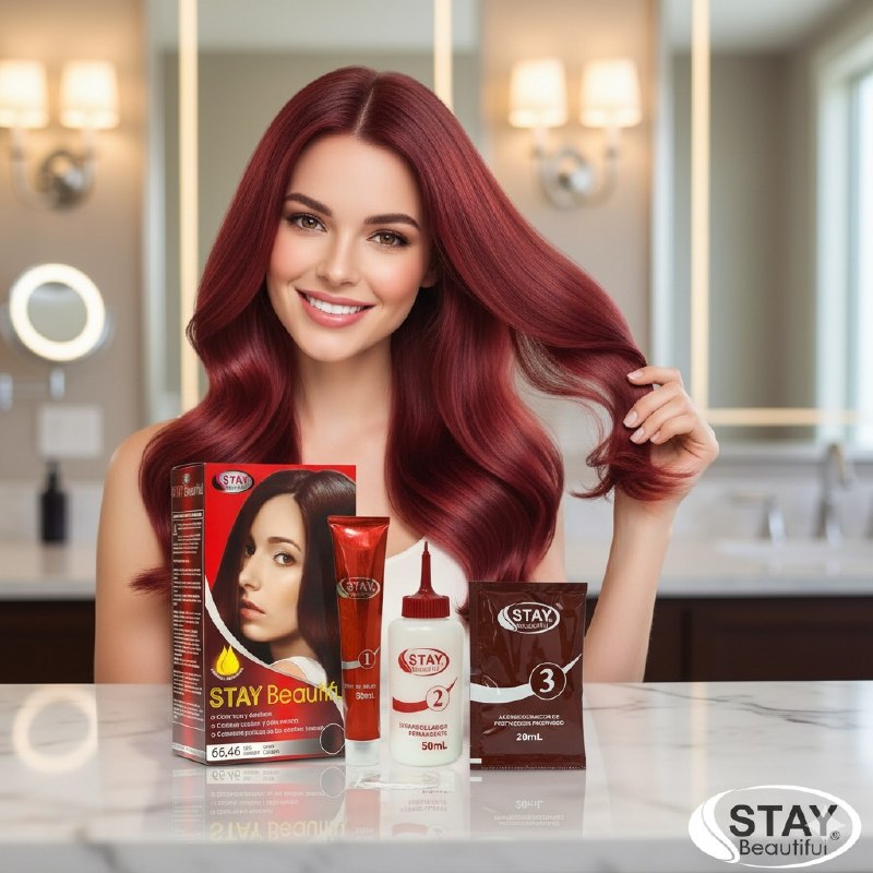 TINTE PARA EL CABELLO COLOR ROJO CEREZA 66.46, VIVO Y DURADERO STAY BEUTIFUL 50MLX2+20ML