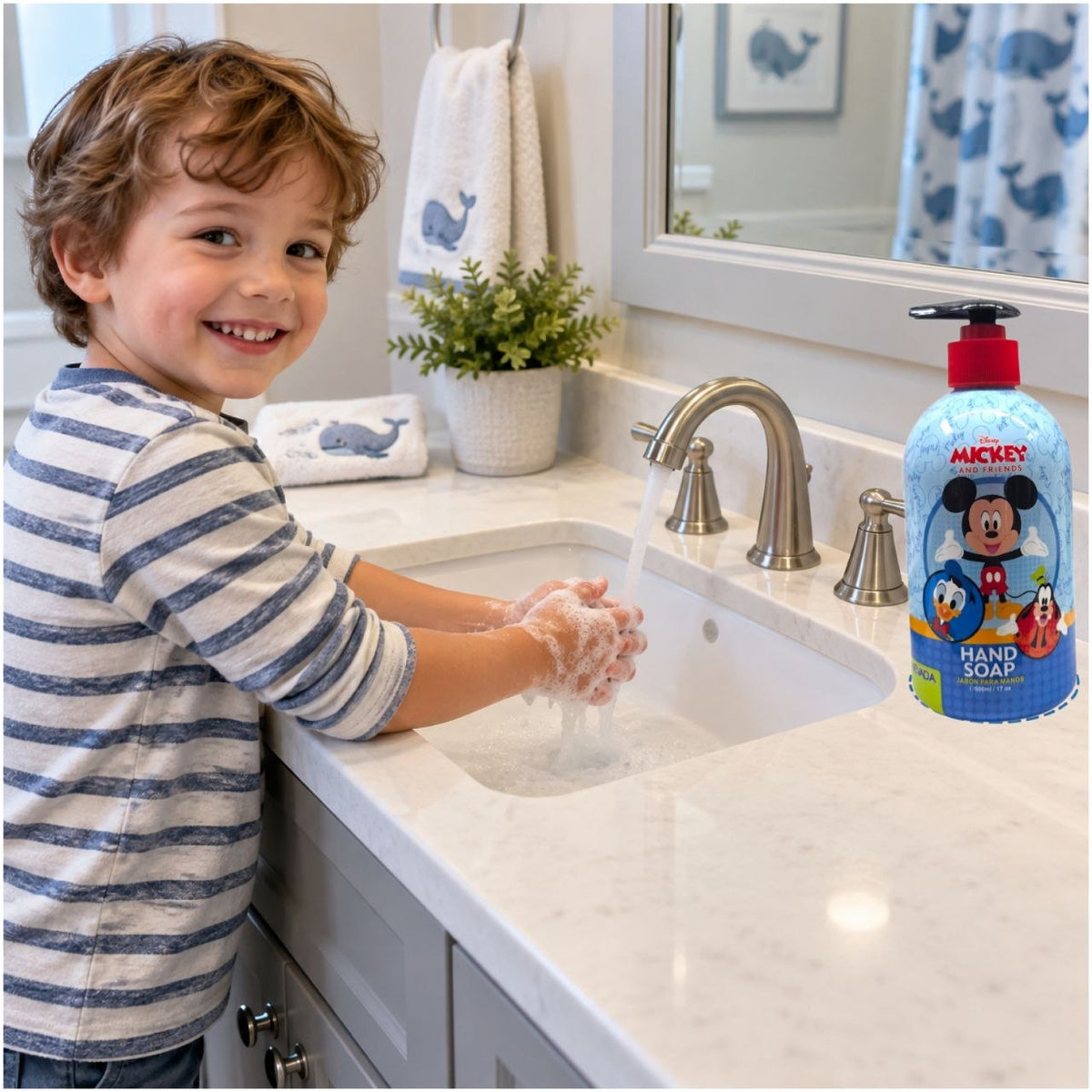 JABÓN LÍQUIDO PARA MANOS DISNEY MICKEY Y SUS AMIGOS CON DISPENSADOR 500ML