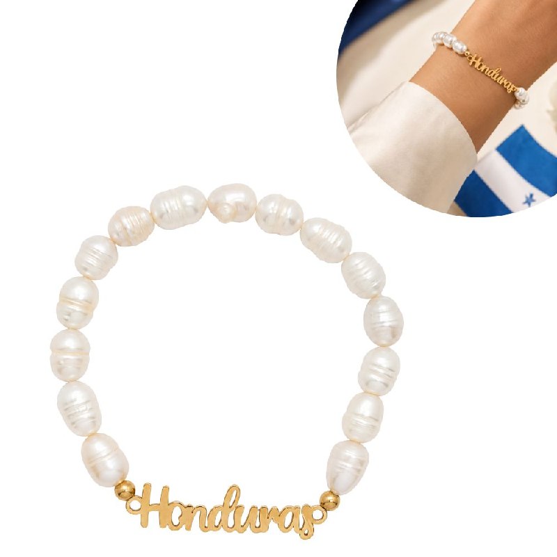 PULSERA DE ENCHAPE ELASTICA PARA DAMA CON DISEÑO DE HONDURAS
