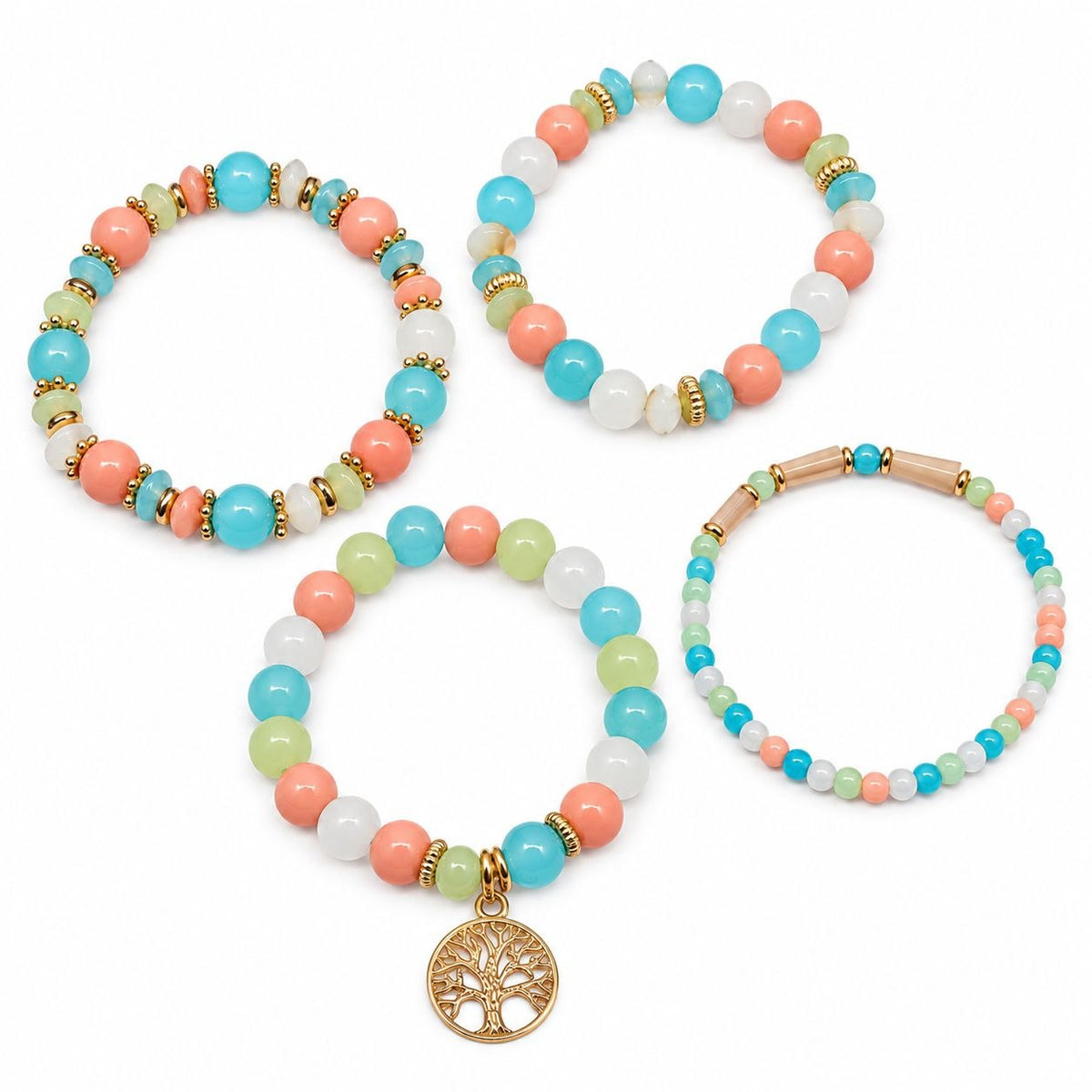 SET DE 4 PULCERAS AJUSTABLES DE ENCHAPE PARA DAMA
