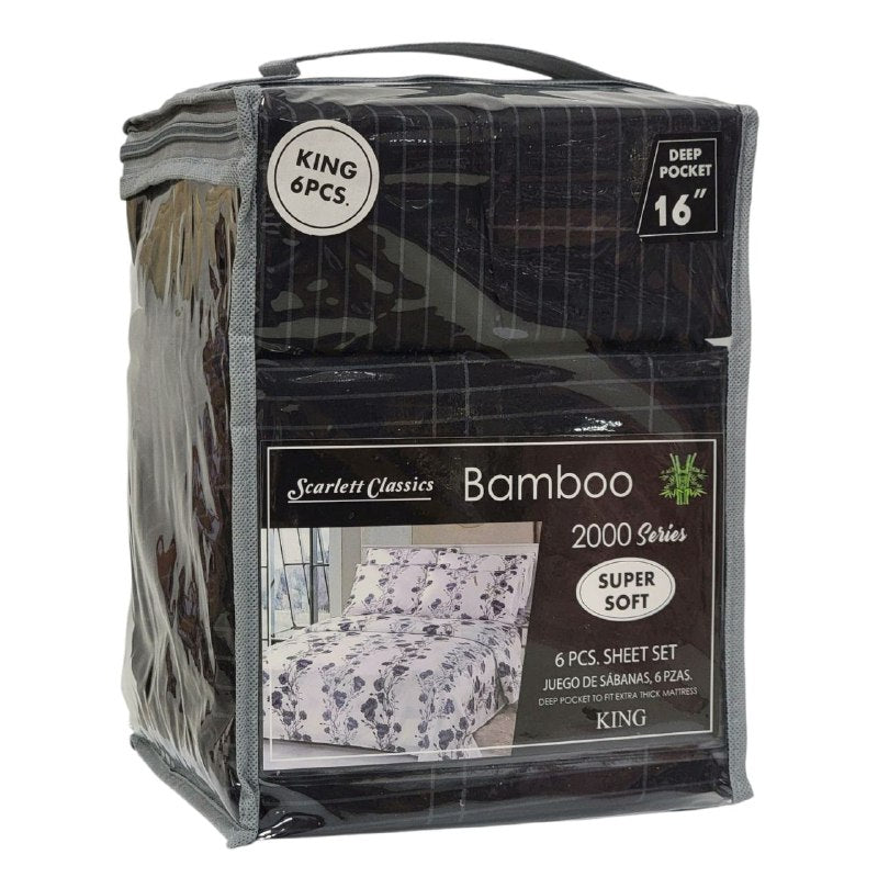JUEGO DE SABANAS CAMERA DE 6 PIEZAS KING SCARLETT CLASSICS BAMBOO, 25 ESTILOS