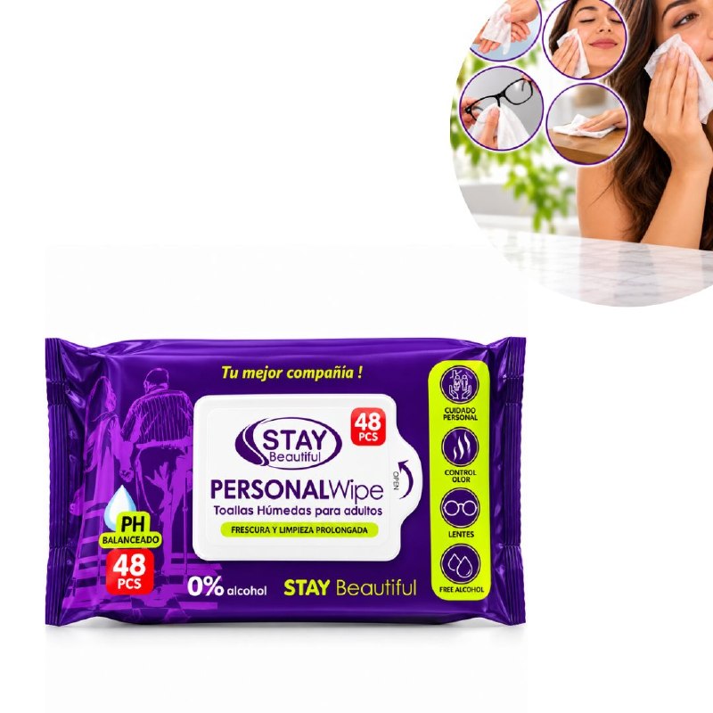 TOALLITAS HUMEDAS FACIALES Y CORPORALES LIMPIADORAS SIN ALCOHOL STAY BEAUTIFUL 48UND