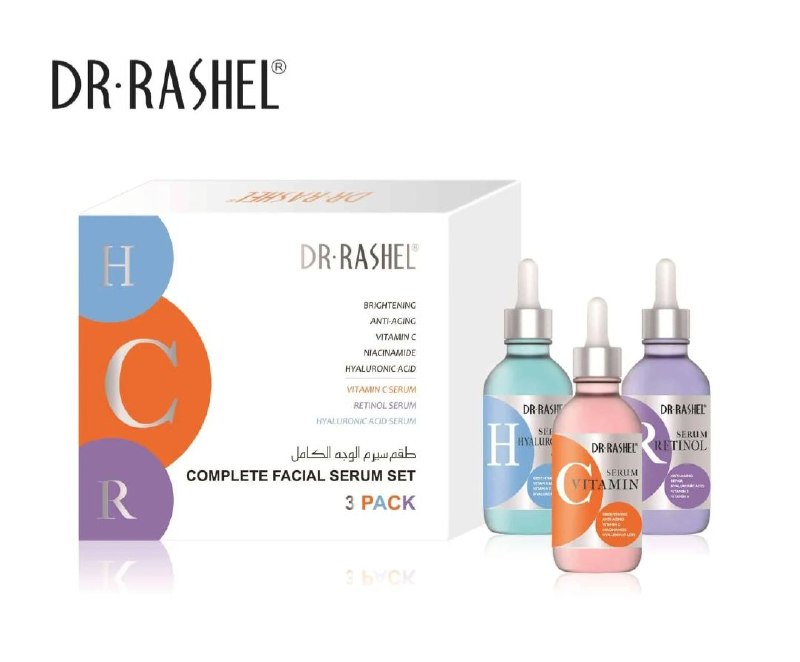 SUERO FACIAL EN SET HIDRATANTE, SUERO DE VITAMINA C, SUERO DE RETINOL, SUERO DE ACIDO HIALURONICO DR RASHEL 30MLX3