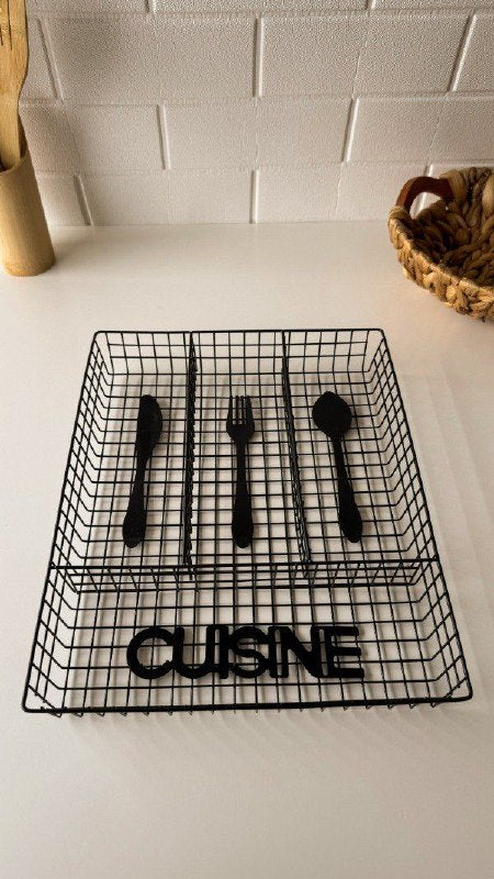 ORGANIZADOR DE UTENSILIOS TENEDORES DE COCINA DE HIERRO, DISEÑO ANTIMOFO CON CESTA MULTICOMPARTIMIENTOS MODERNO