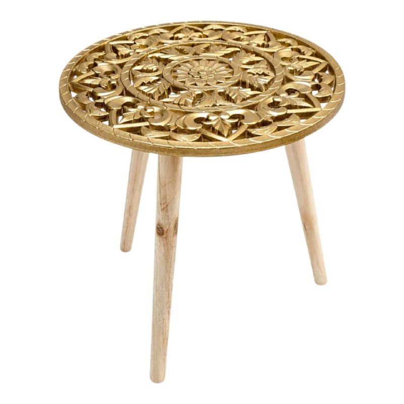 SET DE MESAS LATERALES ARTESANALES EN ACABADO BLANCO Y DORADO ENVEJECIDO MESAS AUXILIARES BOHEMIAS DE MADERA TALLADA  2 PIEZAS