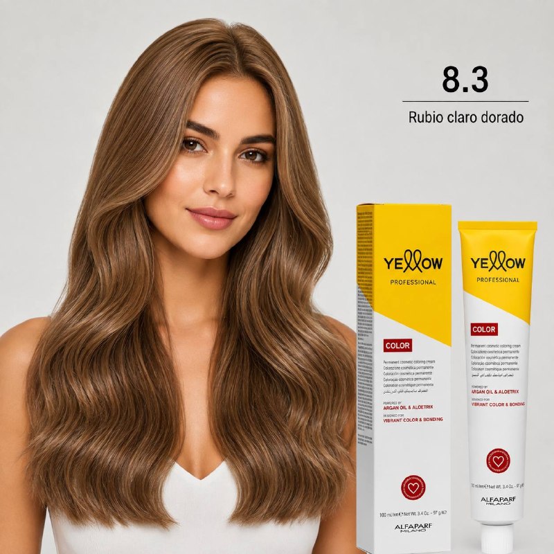 TINTE PERMANENTE PARA EL CABELLO CON ACEITE DE ARGAN Y ALOETRIX TONO 8.3 RUBIO CLARO DORADO ALFAPARF 100ML