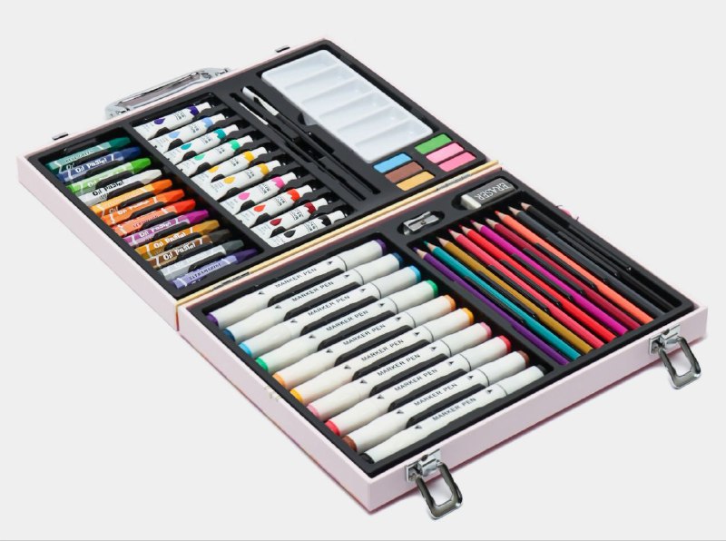ESTUCHE DE ARTE Y DIBUJO CREATIVO PARA NIÑAS 53 PIEZAS ROSADO UNICORNIO