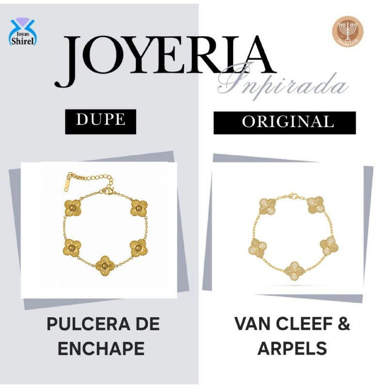 PULSERA DE ENCHAPE PARA DAMA CON DISEÑO DE FLOR 19CM (DUPE DE VAN CLEEF)
