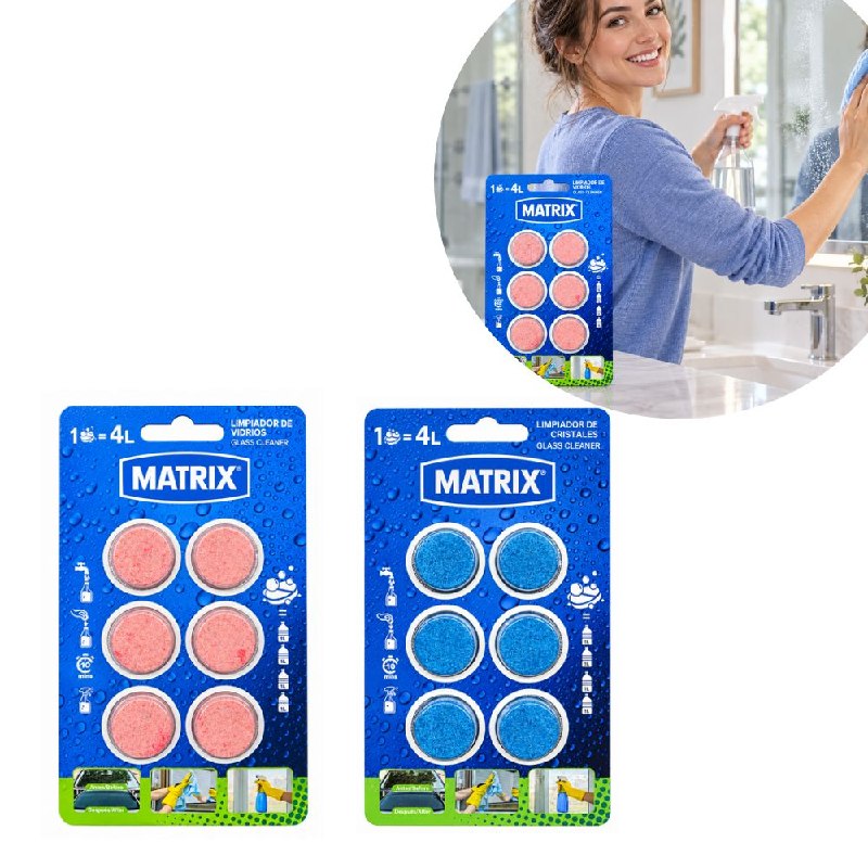 PASTILLAS LIMPIADORAS EFERVESCENTES PARA VIDRIOS SOLUBLE EN AGUA MATRIX 6PCS