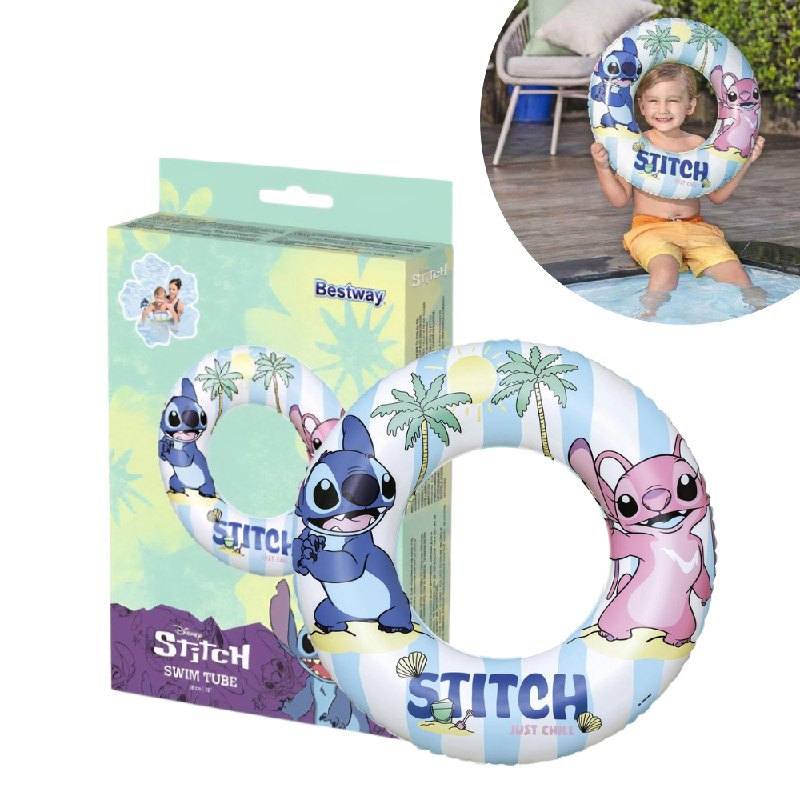 FLOTADOR INFLABLE DE NATACION EN FORMA DE DONA CON DISEÑO DE STITCH BESTWAY 56CM