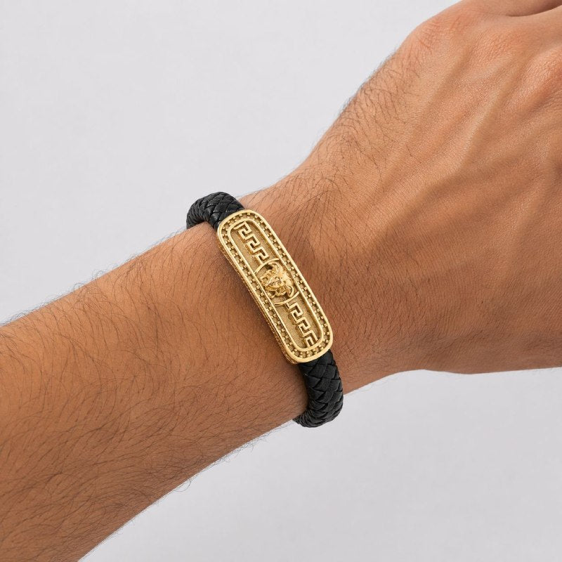 PULSERA DE ENCHAPE PARA CABALLERO CON DISEÑO GRIEGO DE MEDUSA 24CM