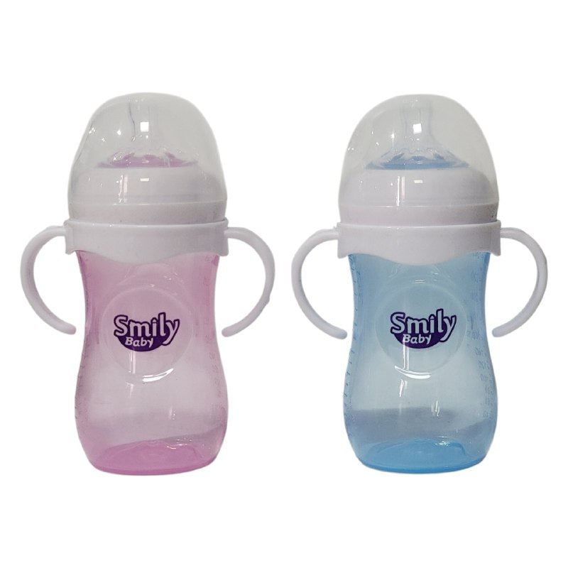 BIBERON CHUPON PARA BEBES EN SET DE 2 PIEZAS CON ASAS CAPACIDAD DE 260ML SMILY BABY