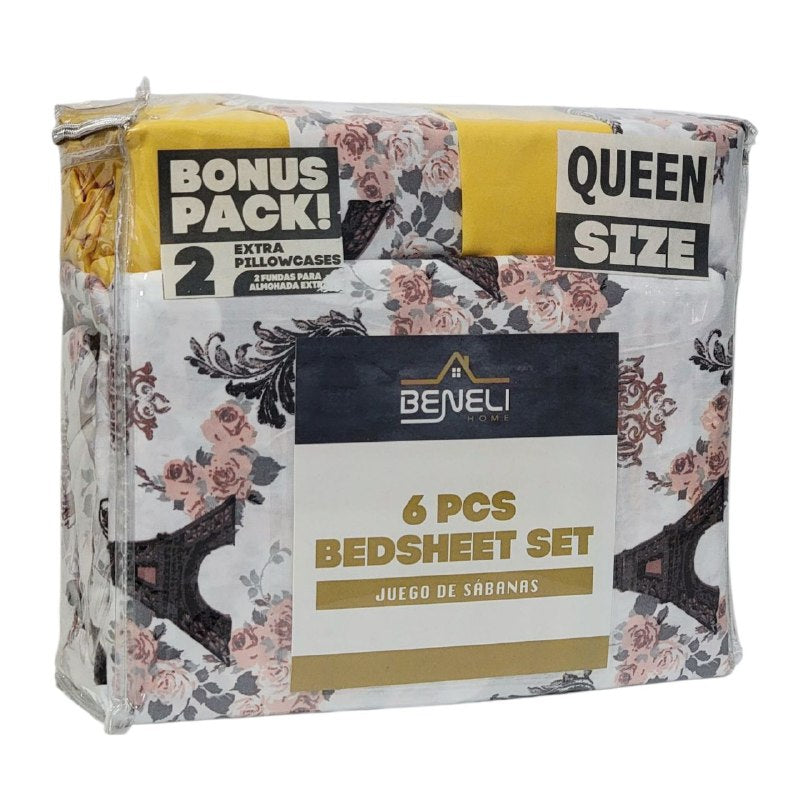 JUEGO DE SABANAS CAMERA DE 6 PIEZAS QUEEN BENELI HOME, 8 ESTILOS