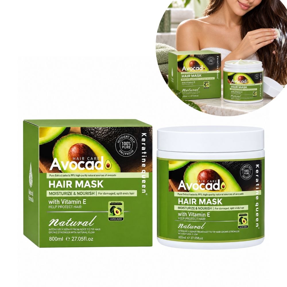 MASCARILLA PARA EL CABELLO CON AGUACATE Y VITAMINA E KERATINE QUEEN 800ML