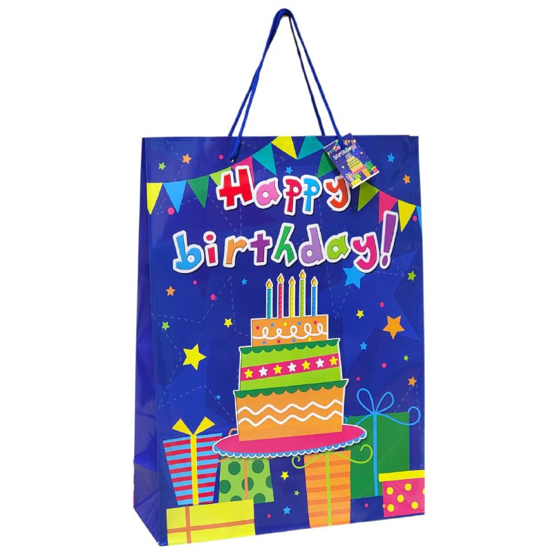 BOLSA DE REGALO DE FELIZ CUMPLEAÑOS HAPPY BIRTHDAY GRANDE 30X12X41CM