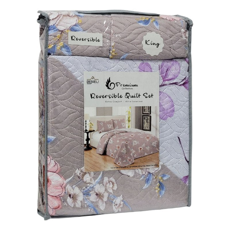 JUEGO DE SABANAS CAMERA TIPO EDREDON REVERSIBLE DE 3PCS KING BENELI HOME