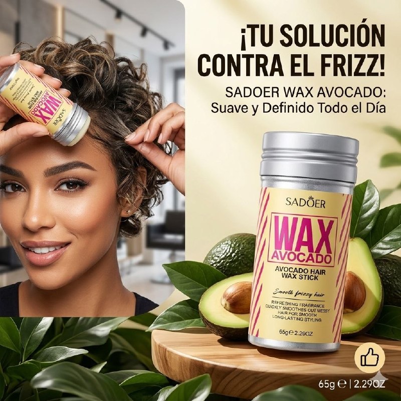 CERA PARA EL CABELLO EN BARRA DE AGUACATE QUE REDUCE EL FRIZZ EN SEGUNDOS CON ACABADO NATURAL SADOER WAX 65G