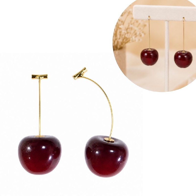 ARITOS DE ENCHAPE PARA DAMA CON DISEÑO DE CEREZAS 6CM