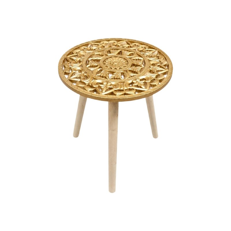SET DE MESAS LATERALES ARTESANALES EN ACABADO BLANCO Y DORADO ENVEJECIDO MESAS AUXILIARES BOHEMIAS DE MADERA TALLADA  2 PIEZAS