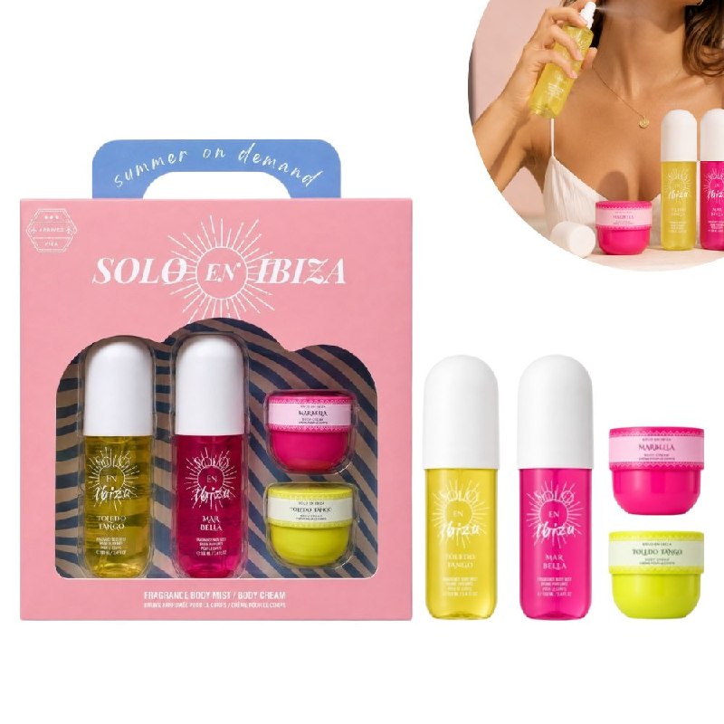SET DE CUIDADO CORPORAL DE 4 PIEZAS DE FRAGANCIAS CORPORALES Y CREMAS HUMECTANTES SOLO EN IBIZA