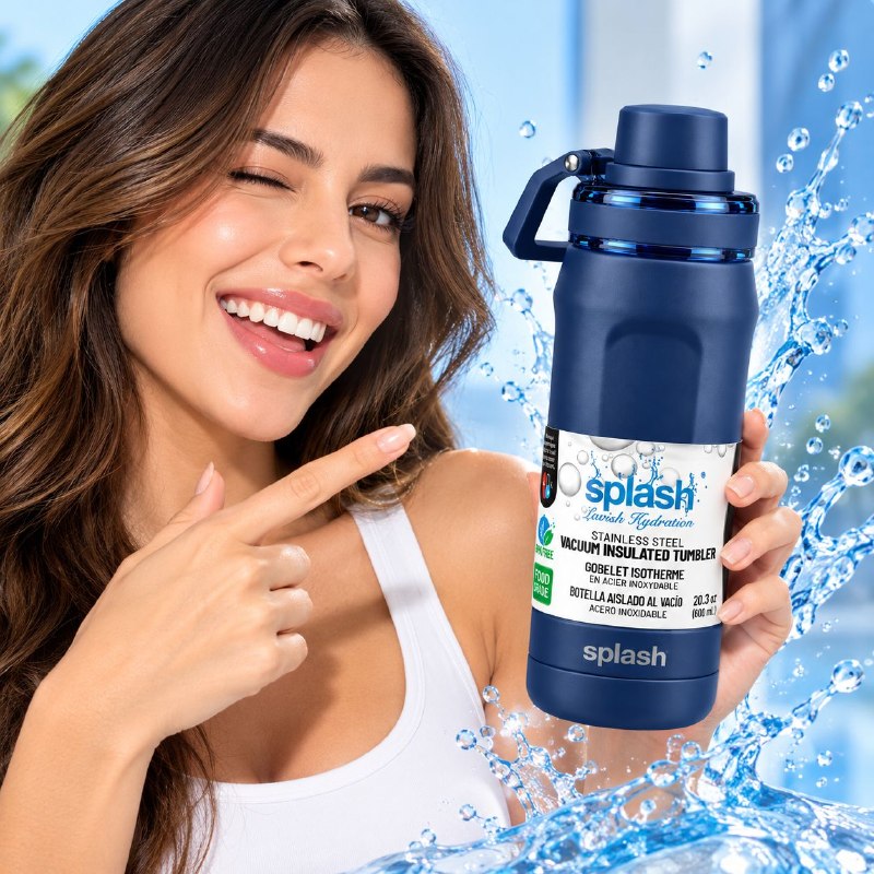 BOTE TERMICO DE ACERO INOXIDABLE CON ASA SPLASH 600ML