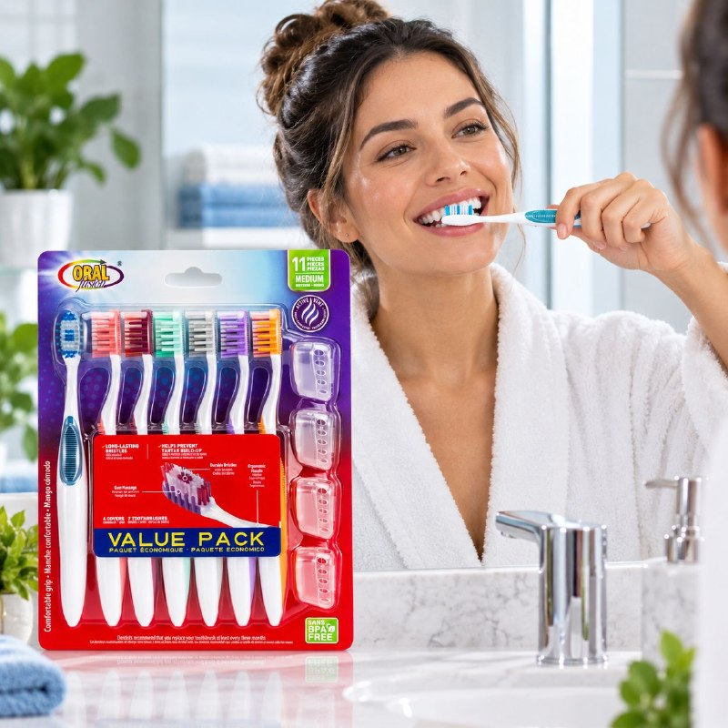 SET DE CEPILLOS DE DIENTES CON PROTECTORES DE CABEZAL ORAL FUSION 11PCS