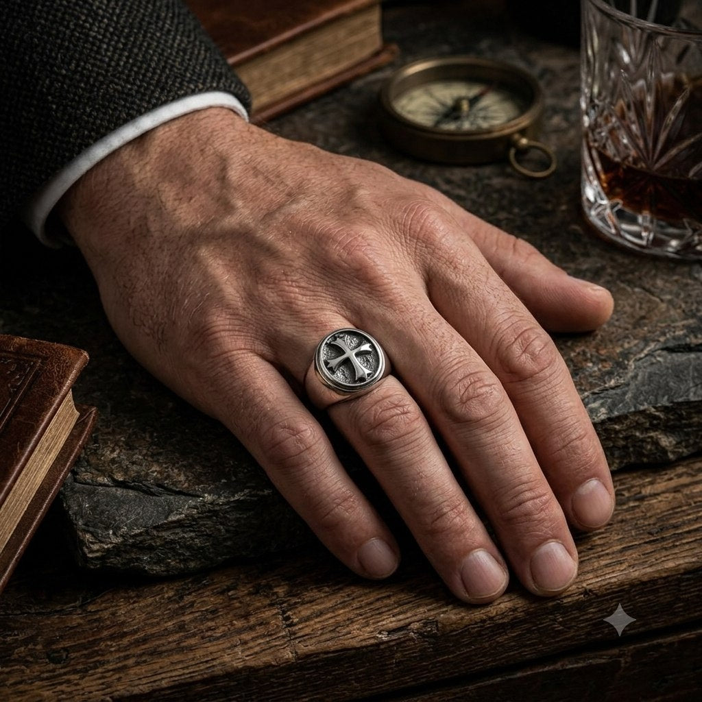 ANILLO DE ENCHAPE PARA CABALLERO CON DISEÑO CRUZ