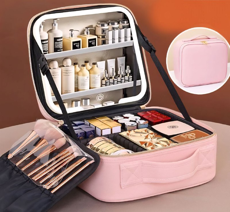ESTUCHE ORGANIZADOR DE MAQUILLAJE CON ESPEJO LED 3 MODOS DE ILUMINACION