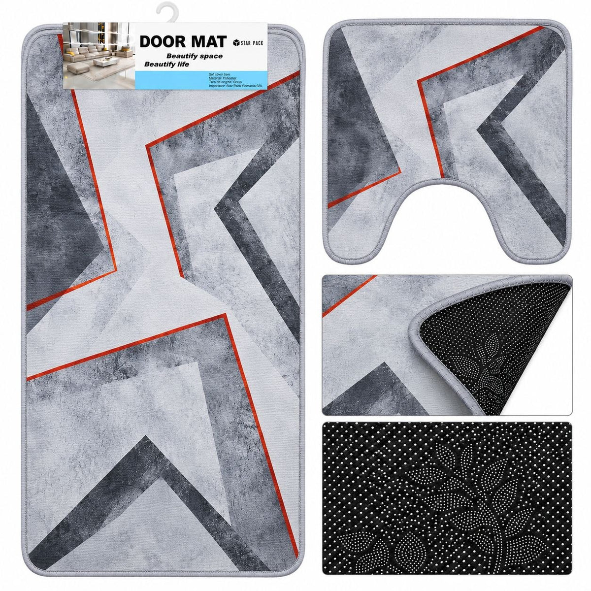 SET DE ALFOMBRAS PARA BAÑO SUAVES Y DECORATIVAS 2PCS DOOR MAT 80X50CM Y 18X18CM
