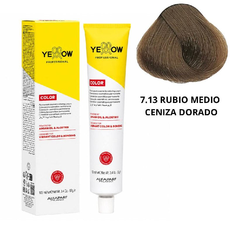 TINTE PERMANENTE PARA EL CABELLO CON ACEITE DE ARGAN Y ALOETRIX TONO 7.13 RUBIO MEDIO CENIZA DORADO ALFAPARF 100ML