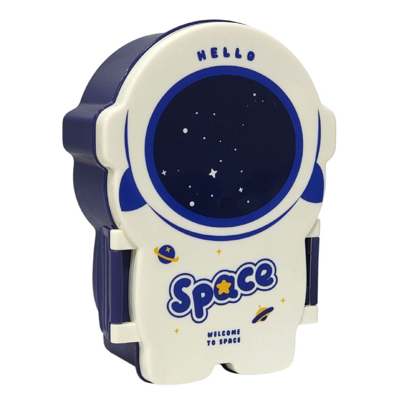 LONCHERA EN FORMA DE ASTRONAUTA CON SEPARADOR Y CUBIERTOS