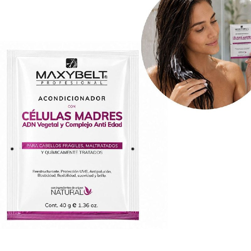 ACONDICIONADOR CON CELULAS MADRE, ADN VEGETAL Y COMPLEJO ANTIEDAD RESTRUCTURANTE Y SELLADOR DE CUTICULA MAXYBELT 40G