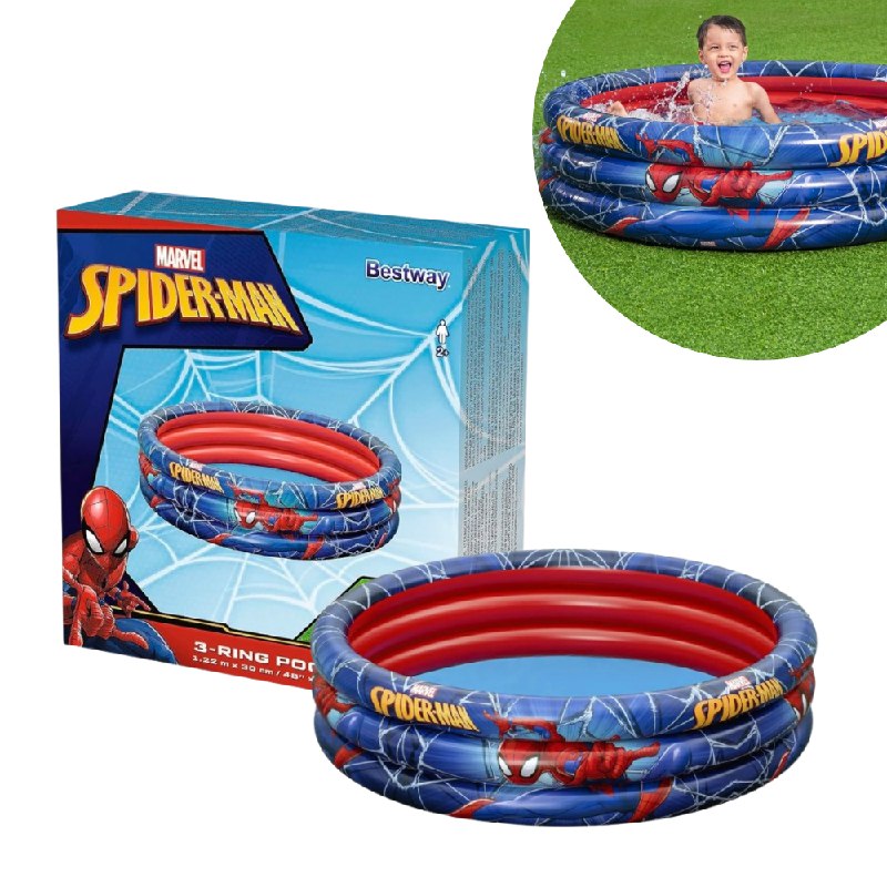 PISCINA INFLABLE INFANTIL DE TRIPLE ARO CON DISEÑO DE SPIDERMAN BESTWAY 1.22MX30CM