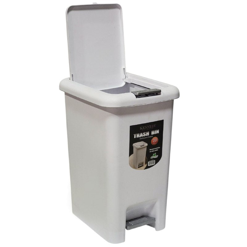 BASURERO CESTA PARA BASURA DE PLASTICO CON TAPA Y PEDAL COLOR BLANCO DE 20LBS KENNEDY TRASH BIN 25X37X43CM