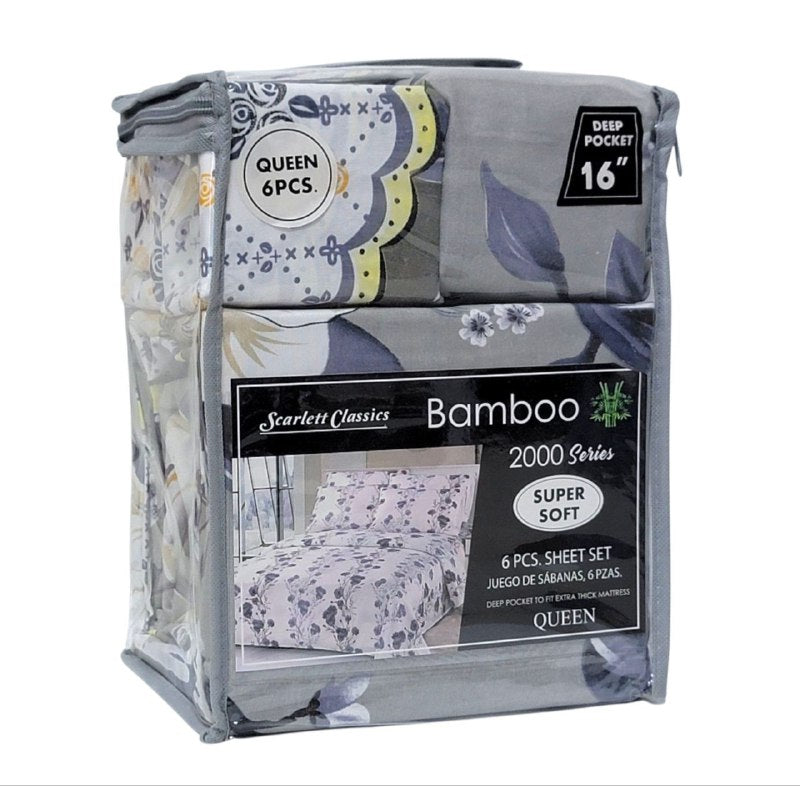 JUEGO DE SABANAS CAMERA DE 6 PIEZAS QUEEN SCARLETT CLASSICS BAMBOO, 54 ESTILOS