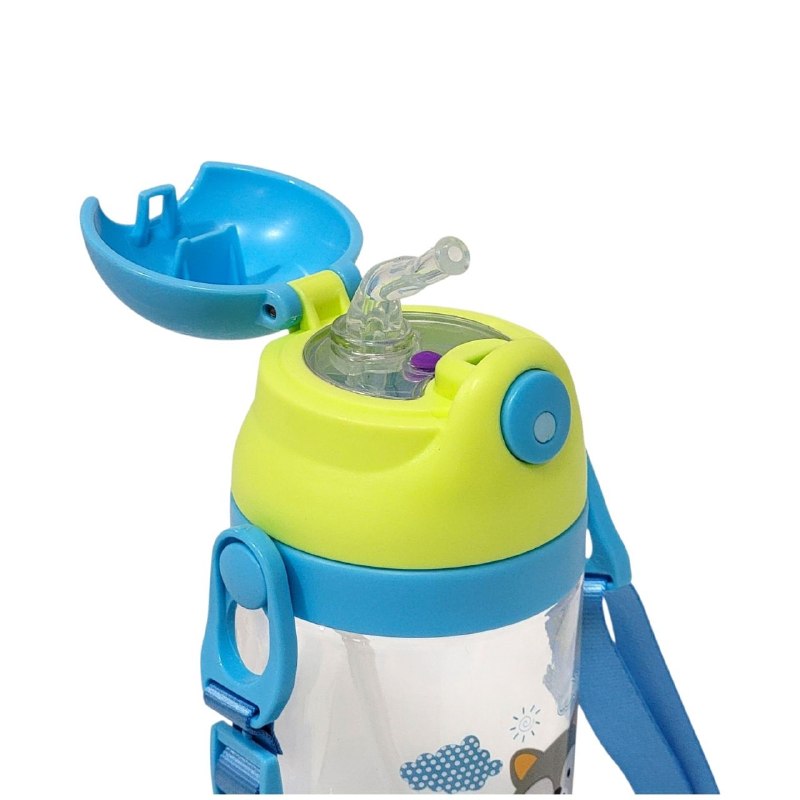 BOTE DE AGUA INFANTIL CON CORREA Y PAJILLA PARA NIÑOS 18X7CM