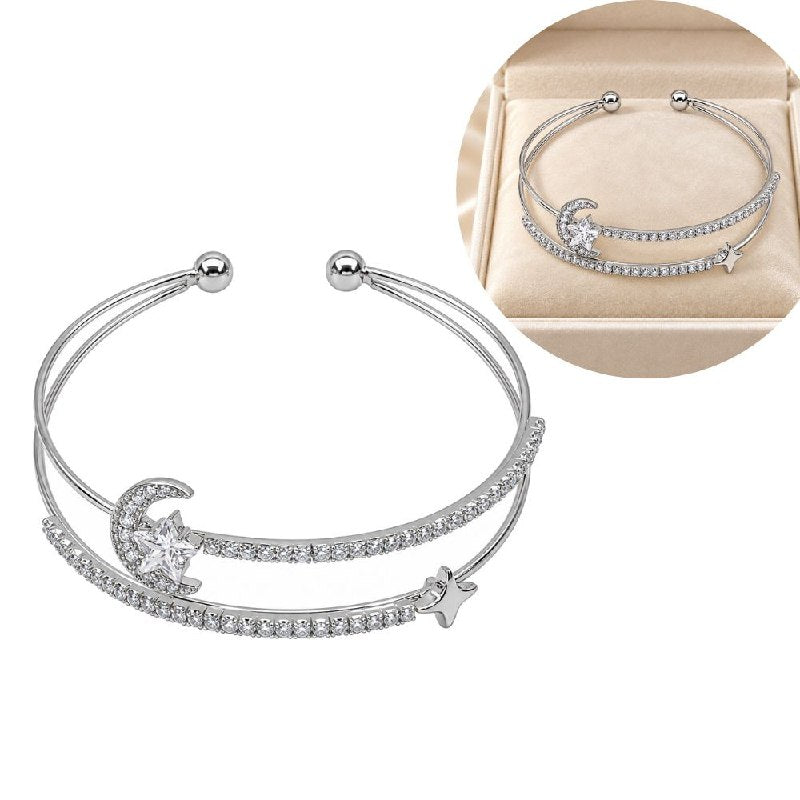 PULSERA DE ENCHAPE PARA DAMA CON DISEÑO DE ESTRELLA Y LUNA 18CM