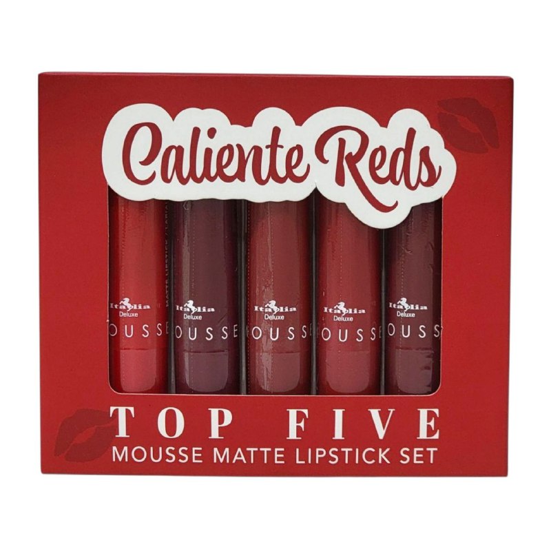 BRILLO LABIAL EN SET DE LAPICES LABIALES MATTE ITALIA DELUX CALIENTE REDS TOP FIVE 3G