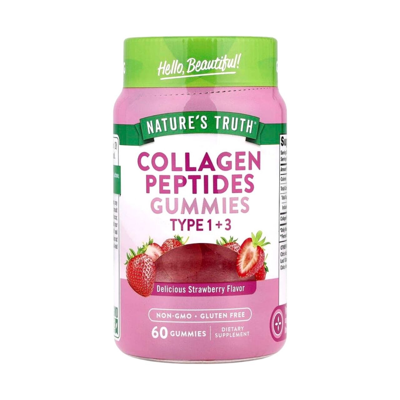 SUPLEMENTO ALIMENTICIO GOMITAS DE PÉPTIDOS DE COLÁGENO TIPO 1 Y 3 SABOR NATURAL A FRESA NATURE'S TRUTH COLLAGEN PEPTIDES GUMMIES 60 GOMITAS