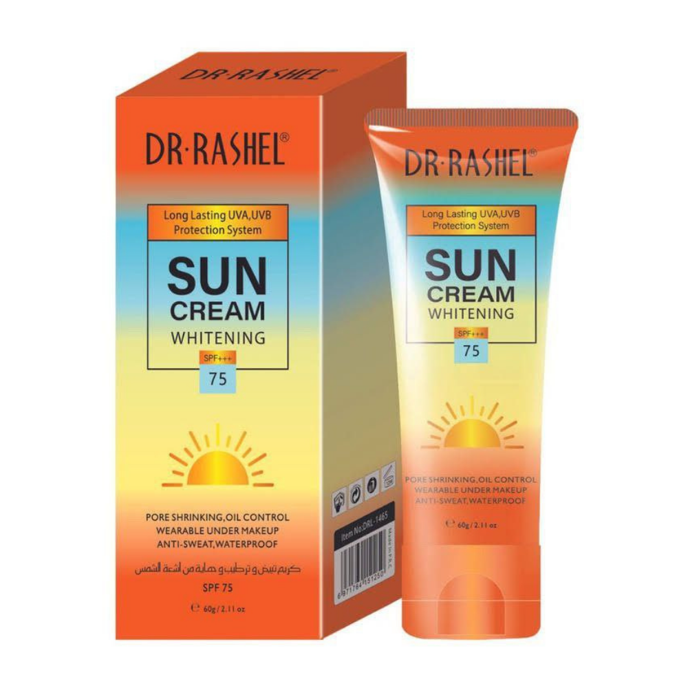 PROTECTOR SOLAR EN CREMA BLANQUEADOR SPF 75 CON NIACINAMIDA VITAMINA B3 Y ACIDO HIALURONICO DR RASHEL 60G