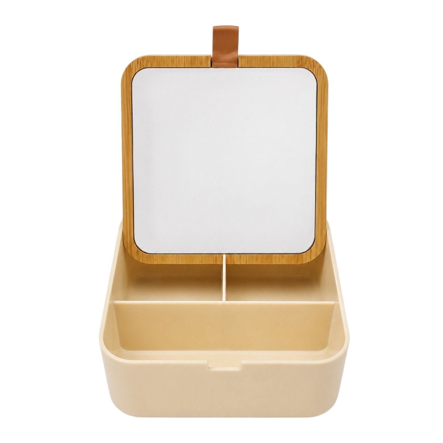 MINI ORGANIZADOR CON ESPEJO COMPACTO PARA RETOQUES RÁPIDOS DE MAQUILLAJE 15x15CM