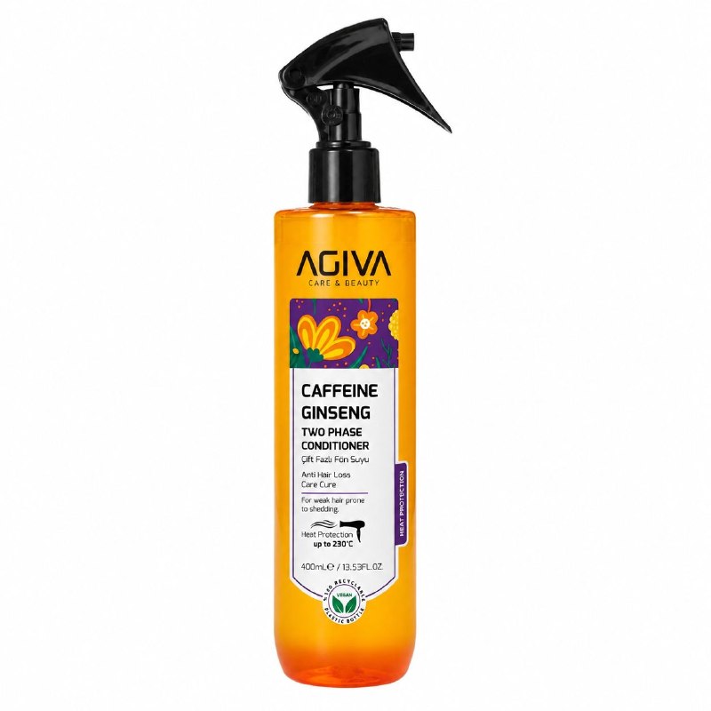 ACONDICIONADOR SIN ENJUAGUE BIFASICO CON CAFEINA Y GINSENG Y PROTECCION TERMICA AGIVA 400ML