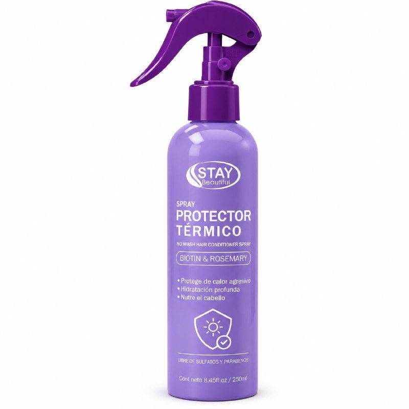 SPRAY PROTECTOR TERMICO PARA EL CABELLO SIN ENJUAGUE DE BIOTINA Y ROMERO STAY BEAUTIFUL 250ML