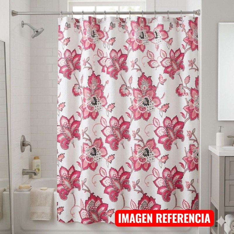 CORTINA PARA BAÑO DE TELA SUAVE DE ALTA RESISTENCIA DE 12 GANCHOS DOBBY COLLECTION 183X183CM