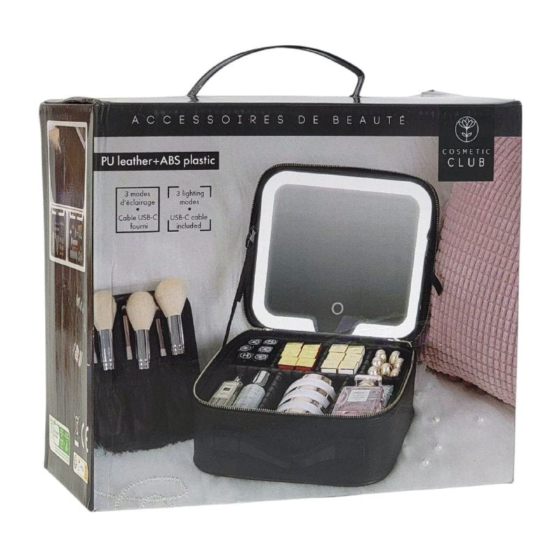 ESTUCHE ORGANIZADOR DE MAQUILLAJE CON ESPEJO LED 3 MODOS DE ILUMINACION