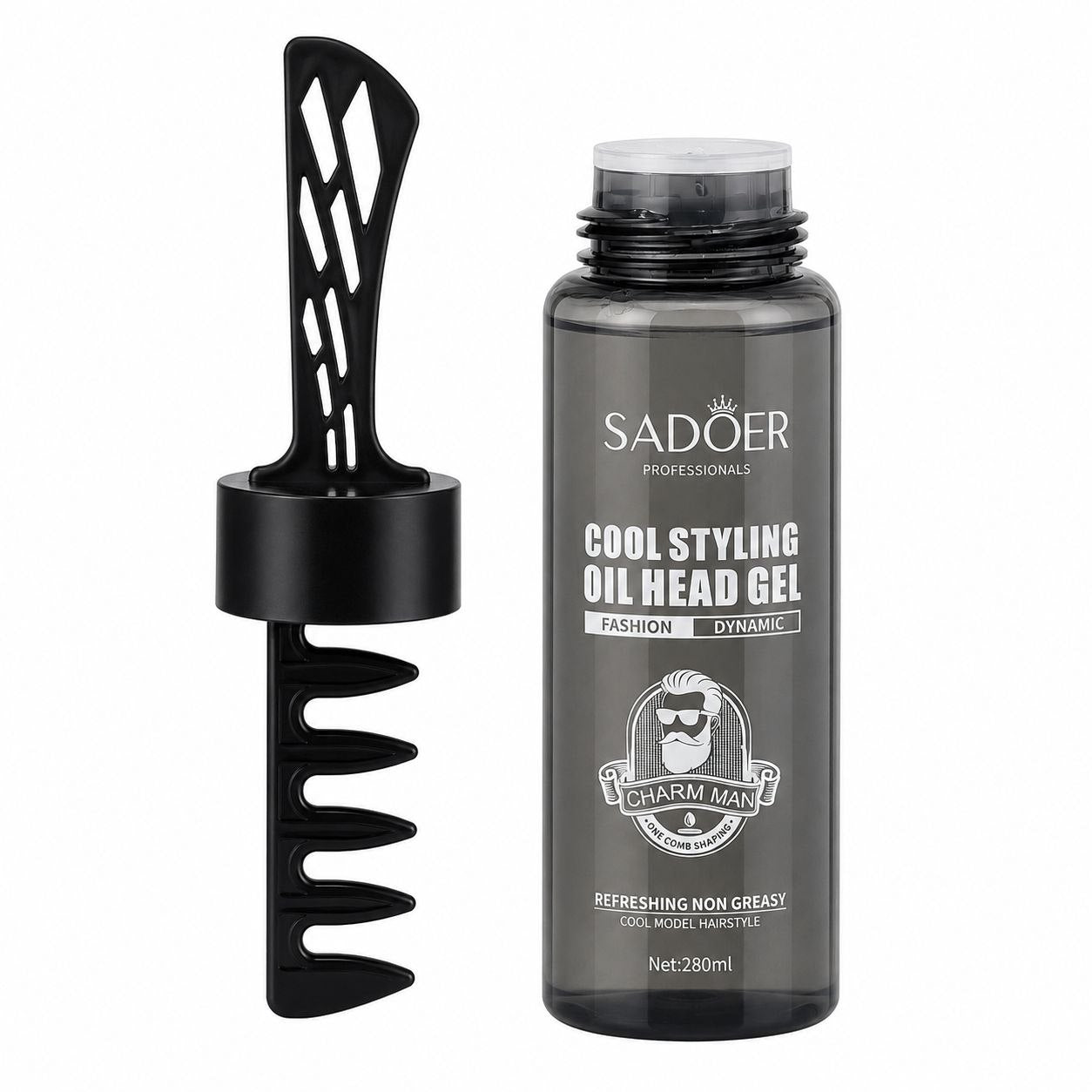 GEL FIJADOR DE ALTA DEFINICIÓN CON SISTEMA DE PEINE APLICADOR INTEGRADO SADOER COOL STYLING OIL HEAD GEL  280 ML