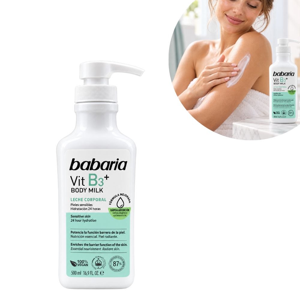 CREMA DE LECHE CORPORAL CON VITAMINA B3 BABARIA 500ML