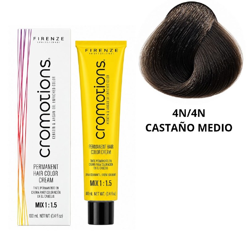 TINTE PERMANENTE PARA EL CABELLO EN CREMA CASTAÑO MEDIO 4N FIRENZE 100ML