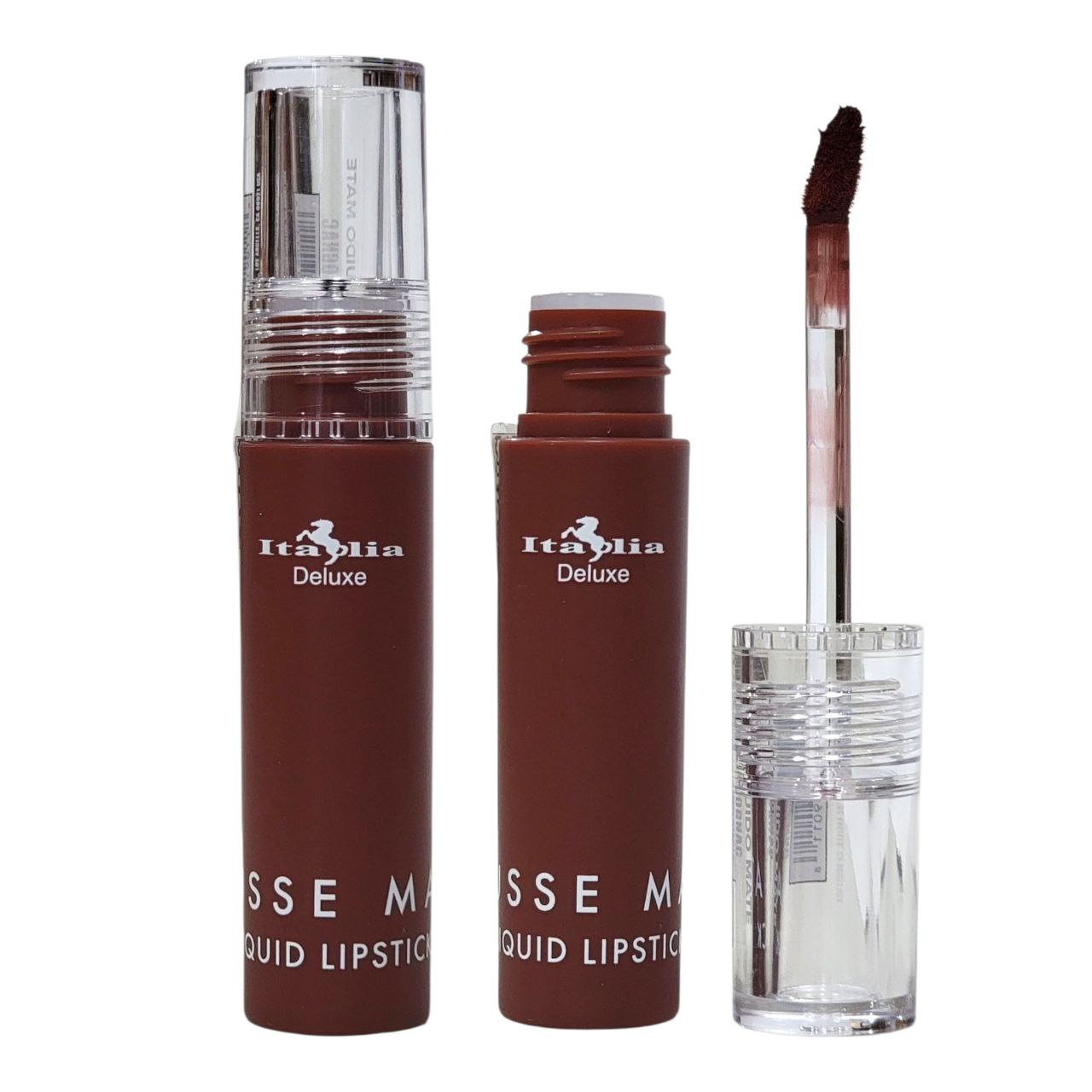 BRILLO LABIAL MATTE, LAPIZ LABIAL LIQUIDO, APLICACION PRECISA CON ACABADO SUAVE TONO 11 COGNAC ITALIA DELUXE MOUSSE 3G